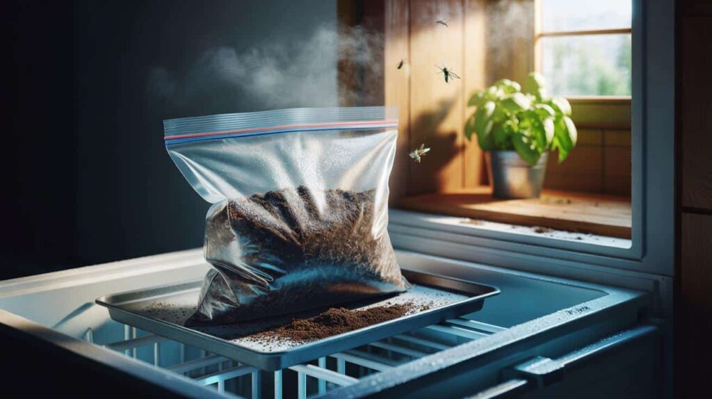 The freezing method to kill fruit fly eggs in potting soil before they hatch